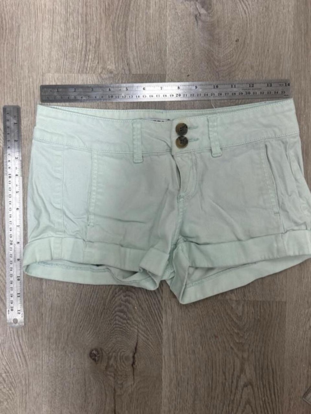 Express Mint Green Fold-Cuff Jean Shorts